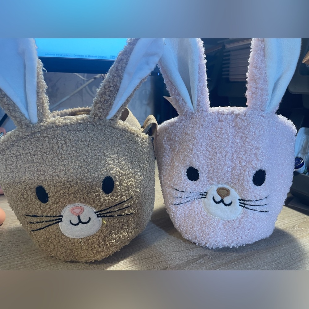 Two Girls Small Sling Easter Bunny Purses. ( Brown & Pink) With Adjust Strap (R)